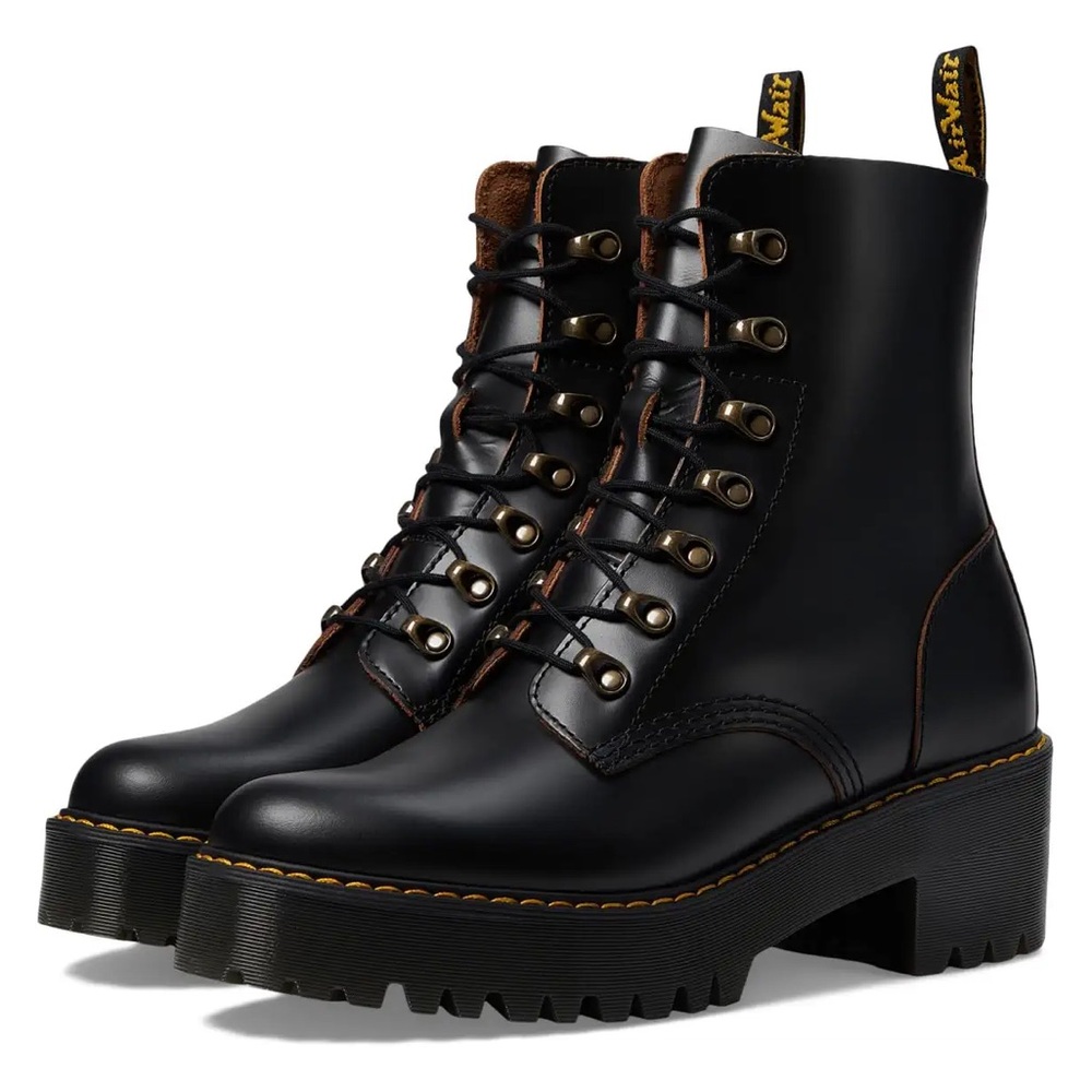 Dr. Martens Black Combat Moto Boots with Chunky Sole Authentic